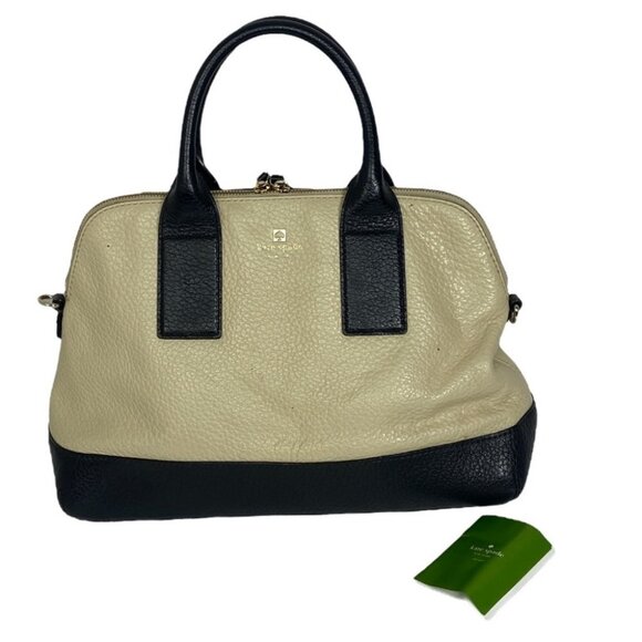 Kate Spade Southport Avenue Jenny Pebble Leather Handbag‎ Cream Black Gold Bag - Picture 1 of 12